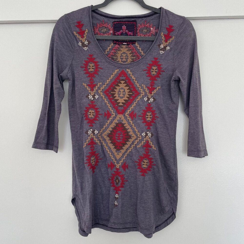 Johnny Was embroidered tunic top in purple Aztec